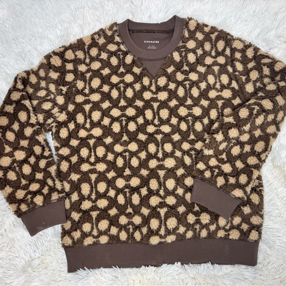Coach Signature Logo Sherpa Fleece Pullover Sweatshirt Brown Tan Women’s S - Picture 3 of 8